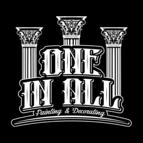 This is an image from One In All Painting, located in California. The image shows the official company logo featuring bold stylized lettering with classical column graphics and the text “One In All Painting & Decorating,” representing a professional residential and commercial painting company.
