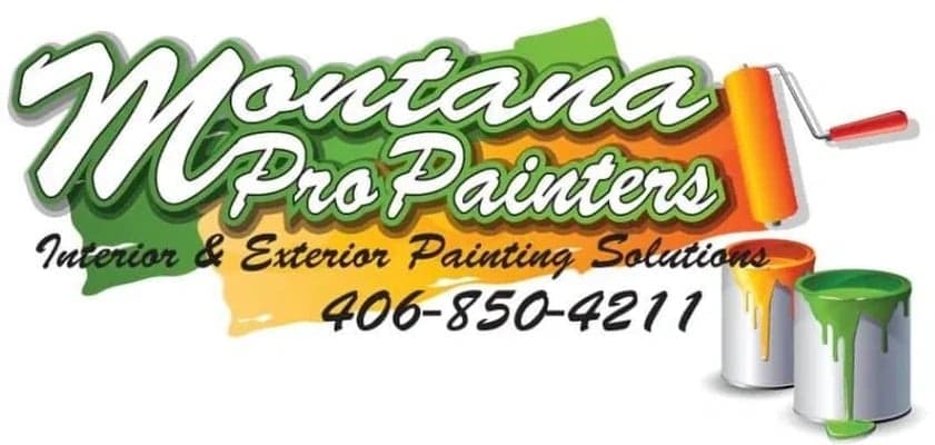 This is an image from Montana Pro Painters, located in Montana. The logo for Montana Pro Painters features green and white script lettering over a Montana-shaped background with paint rollers and paint cans.