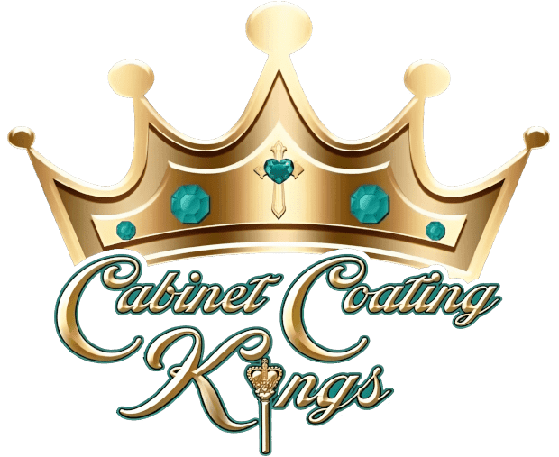 This is an image from Cabinet Coating Kings, located in Florida. The logo for Cabinet Coating Kings features a gold crown with teal gemstones and stylized script text.