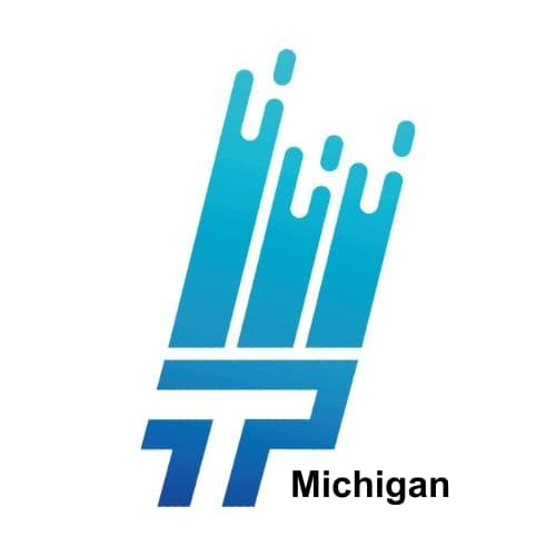 This is an image from That 1 Painter West Michigan, located in Michigan. The logo for That 1 Painter West Michigan features a blue gradient paint drip design forming the letters TP with the word Michigan below.