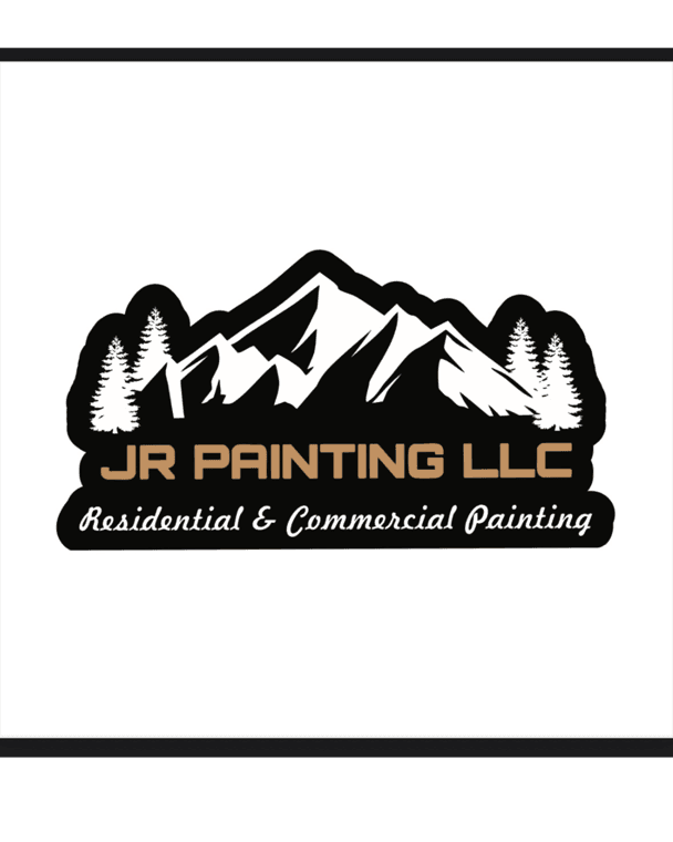 This is an image from JR Painting LLC, located in Arizona. The logo for JR Painting LLC features black and white mountain peaks with pine trees, tan company lettering, and the words Residential & Commercial Painting below.