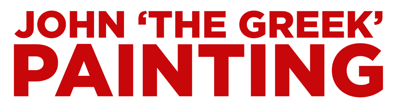 This is an image from John The Greek Painting, located in Florida. The logo for John The Greek Painting features bold red uppercase text with a clean and simple design.