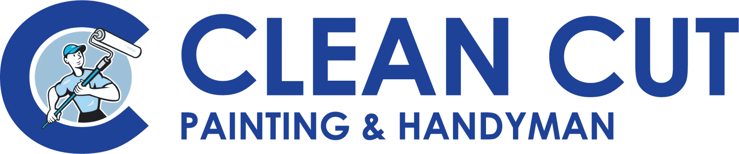 This is an image from Clean Cut Painting & Handyman, located in Illinois. The logo for Clean Cut Painting & Handyman features blue company text with a large letter C and a painter holding a roller inside the graphic.