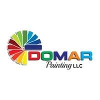 This is an image from Domar Painting LLC company, located in Phoenix, AZ The image is a Domar Painting LLC logo featuring a vibrant multicolor paint fan design and bold, modern typography
