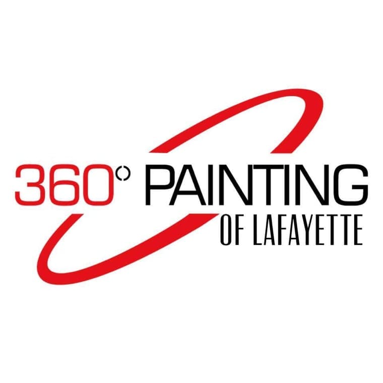This is an image from 360 Painting of Lafayette, located in Louisiana. The logo for 360 Painting features bold red and black text with a circular swoosh design symbolizing complete, professional painting services.