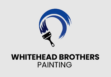 This is an image from Whitehead Brothers Painting, located in Oklahoma. The logo for Whitehead Brothers Painting features a paintbrush creating a bold blue brushstroke in a circular motion above the company name in black text.