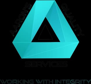 This is an image from Aaron's Quality Painting, located in Minnesota. The logo for Aaron's Quality Painting features a teal geometric triangular design with bold black lettering and the phrase Working With Integrity.