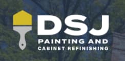 This is an image from DSJ Painting and Cabinet Refinishing, located in Pennsylvania. The logo for DSJ Painting and Cabinet Refinishing features a paintbrush icon with a yellow roof shape beside bold white company lettering.