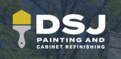 This is an image from DSJ Painting and Cabinet Refinishing, located in Pennsylvania. The logo for DSJ Painting and Cabinet Refinishing features a paintbrush icon with a yellow roof shape beside bold white company lettering.