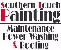 This is an image from Southern Touch Painting, located in North Carolina. The logo for Southern Touch Painting features bold black and red text highlighting painting, maintenance, power washing, and roofing services.