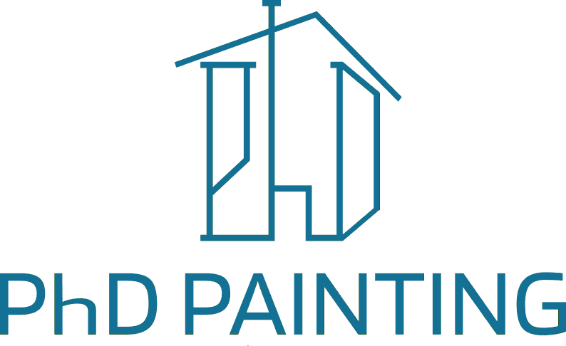 This is an image from PhD Painting, located in Florida. The logo for PhD Painting features a minimalist teal line design forming a house shape above bold text.