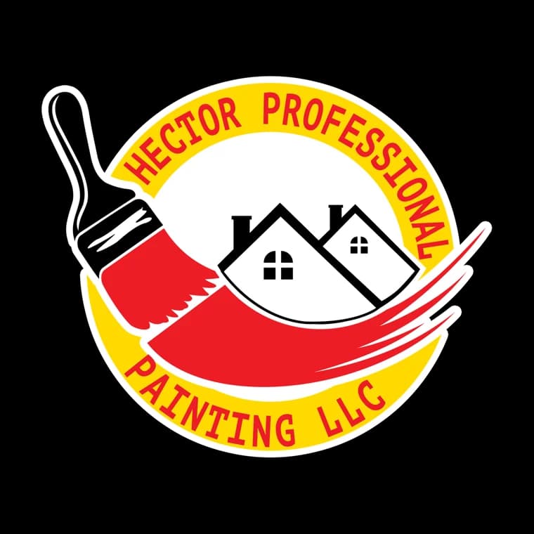 This is an image from Hector Professional Painting LLC, located in Louisiana. The logo for Hector Professional Painting LLC features a red paintbrush stroke forming a circular design with a black-and-white house graphic and yellow text on a red background.