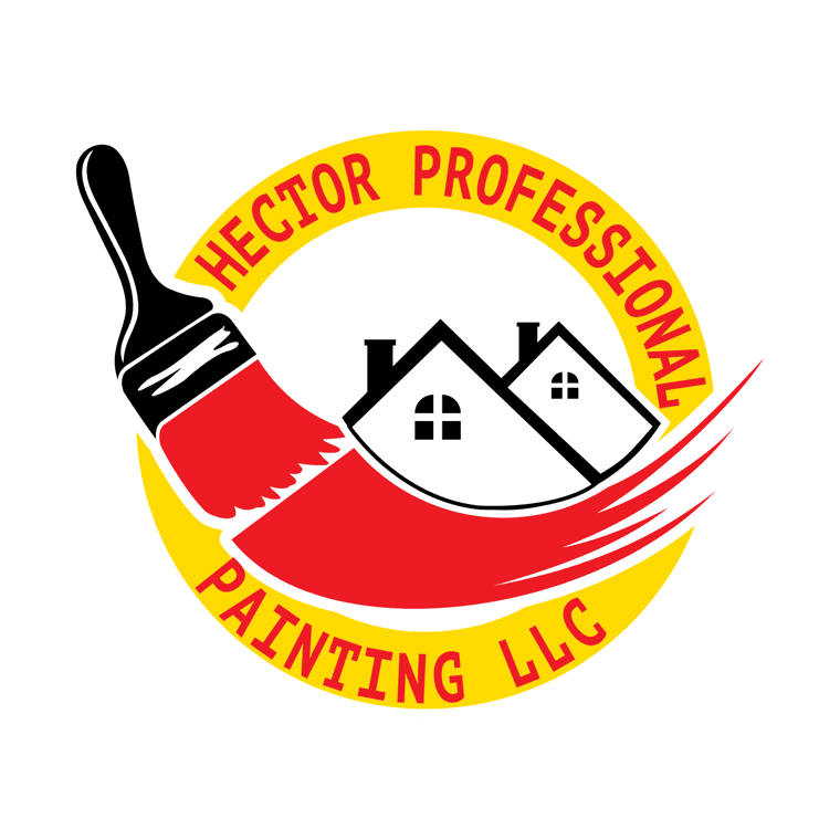 This is an image from Hector Professional Painting LLC, located in Louisiana. The logo for Hector Professional Painting LLC features a red paintbrush stroke forming a circular design with a black-and-white house graphic and yellow text on a red background.