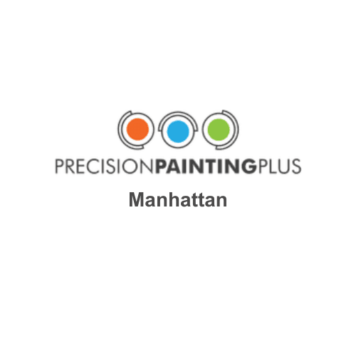 This is an image from Precision Painting Plus of Manhattan, located in New York. The logo for Precision Painting Plus of Manhattan features three circular icons in orange, blue, and green above the company name in clean modern typography.
