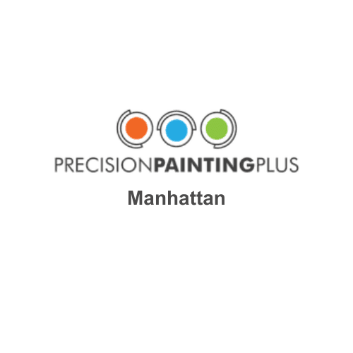 This is an image from Precision Painting Plus of Manhattan, located in New York. The logo for Precision Painting Plus of Manhattan features three circular icons in orange, blue, and green above the company name in clean modern typography.
