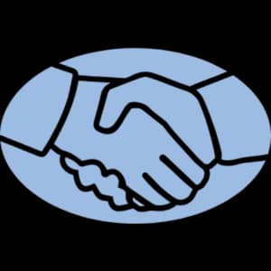 Logo for Good Faith Painting Company, a painting company in Knoxville, Tennessee. The image shows the blue handshake emblem for Good Faith Painting Company.