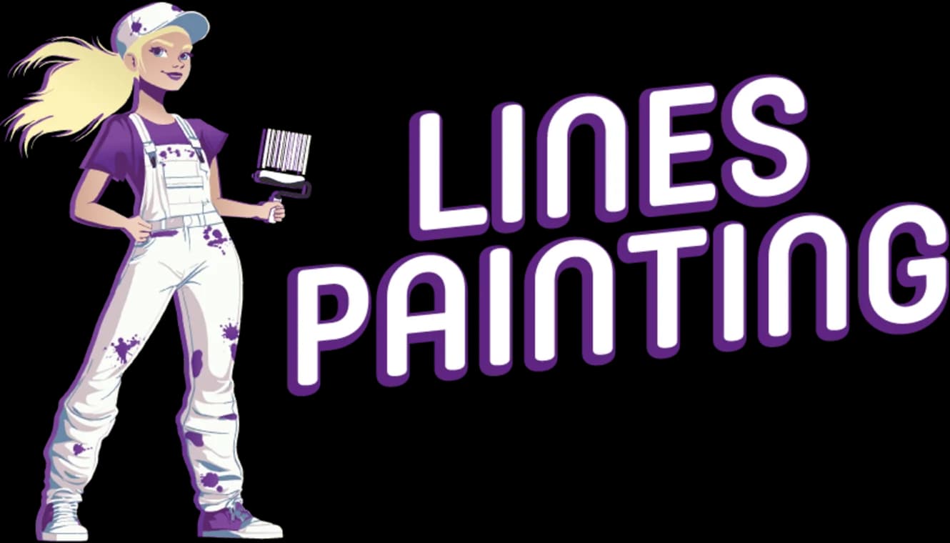 This is an image from Lines Painting LLC, located in Washington. The logo for Lines Painting LLC features a cartoon painter holding a paint roller beside bold white and purple company text.