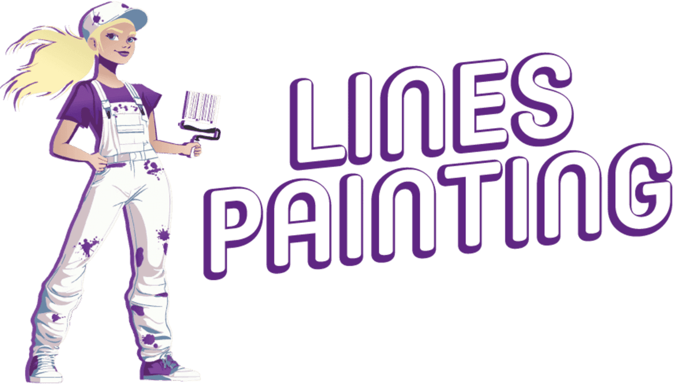 This is an image from Lines Painting LLC, located in Washington. The logo for Lines Painting LLC features a cartoon painter holding a paint roller beside bold white and purple company text.