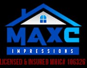 This is an image from Maxc Impressions LLC, located in Maryland. The logo for Maxc Impressions LLC features a white roofline graphic with a window above bold blue text, set against a gradient blue background with the phrase 'Licensed & Insured MHIC# 106326' below.