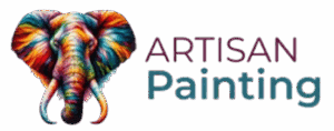 This is an image from Artisan Painting, located in Ohio. The logo for Artisan Painting features a colorful elephant graphic with artistic detailing and bold lettering representing professional painting services.