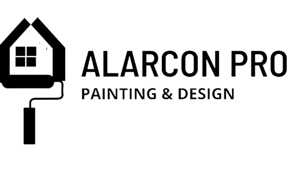 This is an image from Alarcon Pro Painting & Design, located in North Carolina. The logo for Alarcon Pro Painting & Design features a minimalist house outline merged with a paint roller icon and bold black text spelling out the company name.