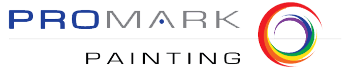 This is the logo of Promark Painting. The design features the company name in bold black and blue text with a colorful circular design element symbolizing a spectrum of paint colors.