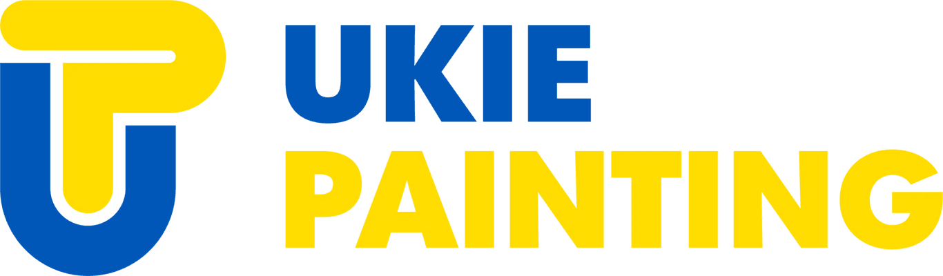 This is an image from Ukie Painting, located in North Carolina. The logo for Ukie Painting features bold blue and yellow text with a stylized 'UP' design in matching colors.