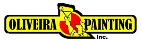 This is an image from Oliveira Painting Inc., located in Massachusetts. The logo for Oliveira Painting Inc. features bold black text on a yellow background with a red circle and an illustration of a painter using a roller brush.