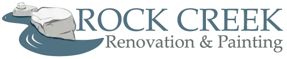 This is an image from Rock Creek Renovation & Painting, located in Ohio. The logo for Rock Creek Renovation & Painting features stylized stone graphics with green and blue text representing home renovation and painting services