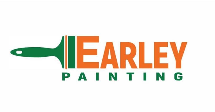 This is an image from Earley Painting company, located in This is an image from Earley Painting company, located in Alburtis, PA,. The image is an Earley Painting logo with a green paint brush handle and orange bristles forming the letter E.