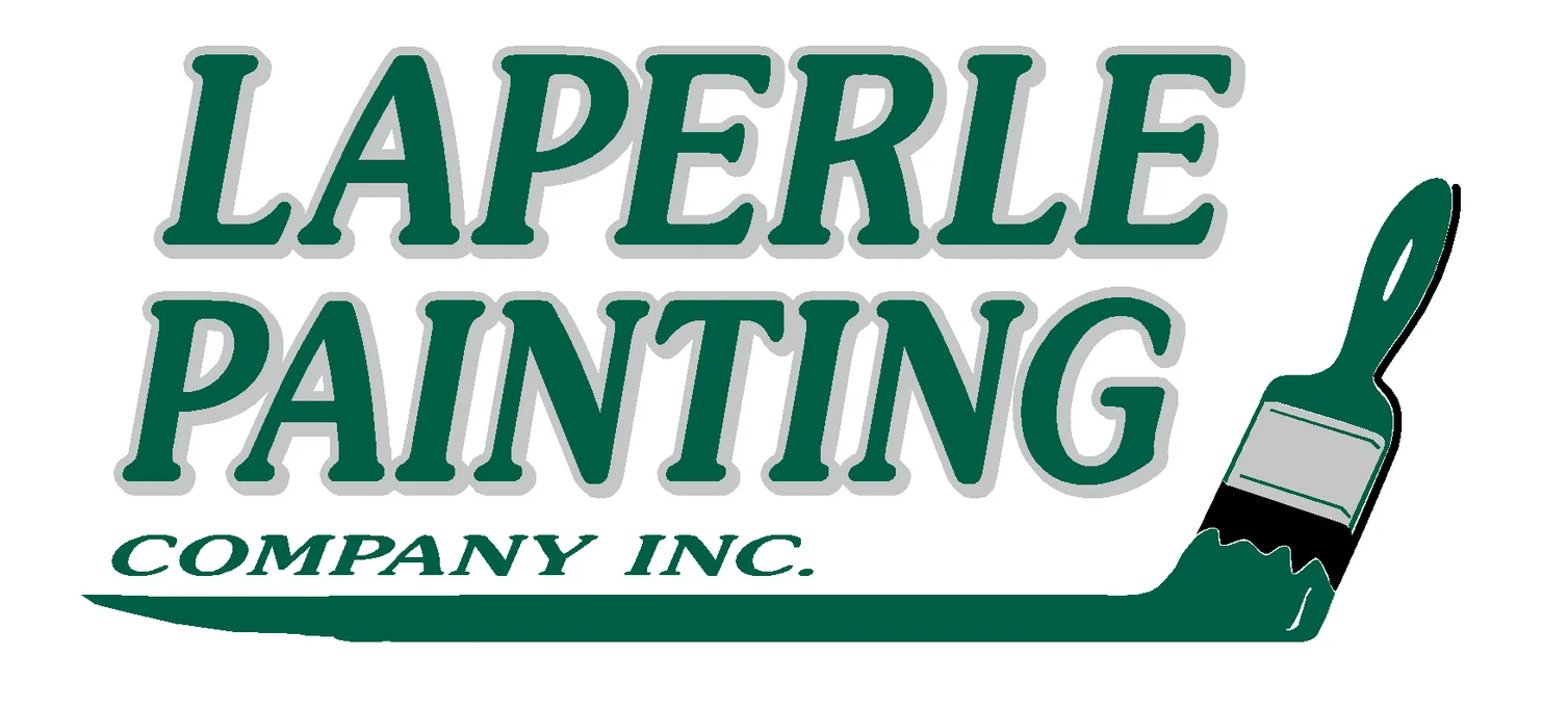 This is an image from Laperle Painting Company, located in Massachusetts. The logo for Laperle Painting Company features bold green text with a paintbrush graphic that extends into a green paint stroke beneath the company name.