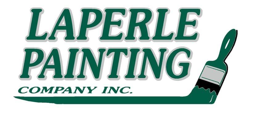 This is an image from Laperle Painting Company, located in Massachusetts. The logo for Laperle Painting Company features bold green text with a paintbrush graphic that extends into a green paint stroke beneath the company name.