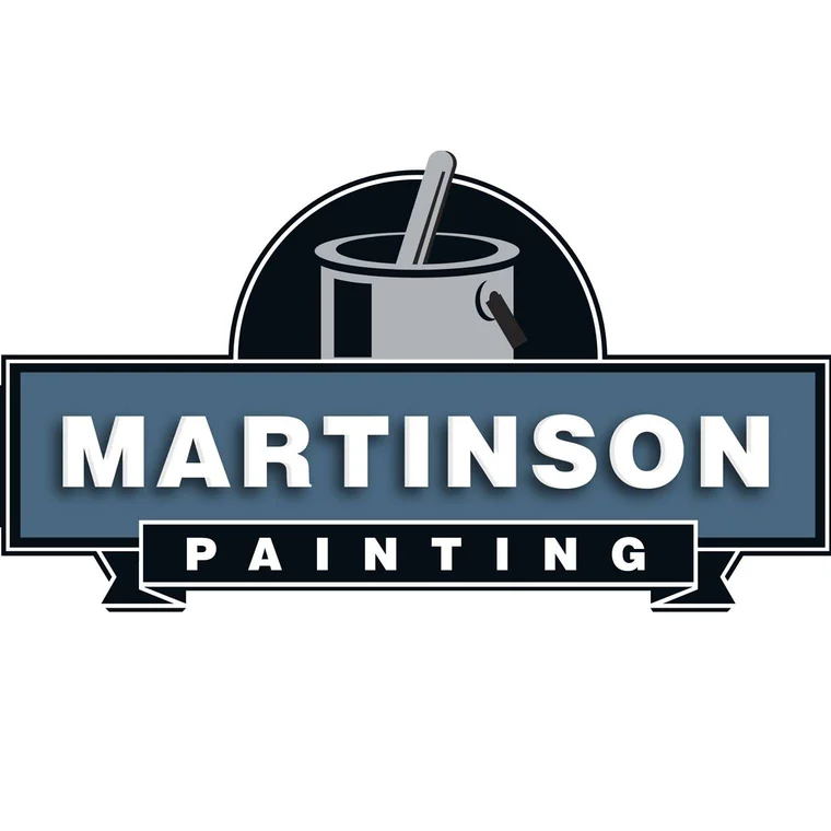 This is an image from Martinson Painting, located in Washington. The logo for Martinson Painting features bold white lettering with a blue and black badge design, a paint can, brush, and stir stick.