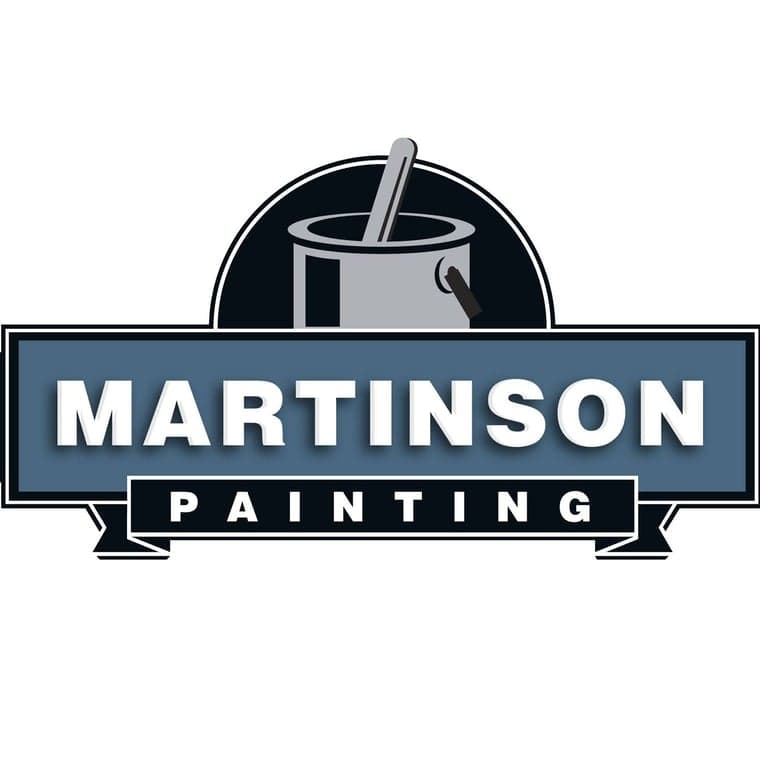 This is an image from Martinson Painting, located in Washington. The logo for Martinson Painting features bold white lettering with a blue and black badge design, a paint can, brush, and stir stick.
