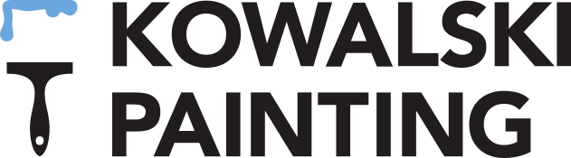 This is an image from Kowalski Painting, located in Arizona. The logo for Kowalski Painting features bold black text with a blue paint roller graphic and a black paintbrush icon.