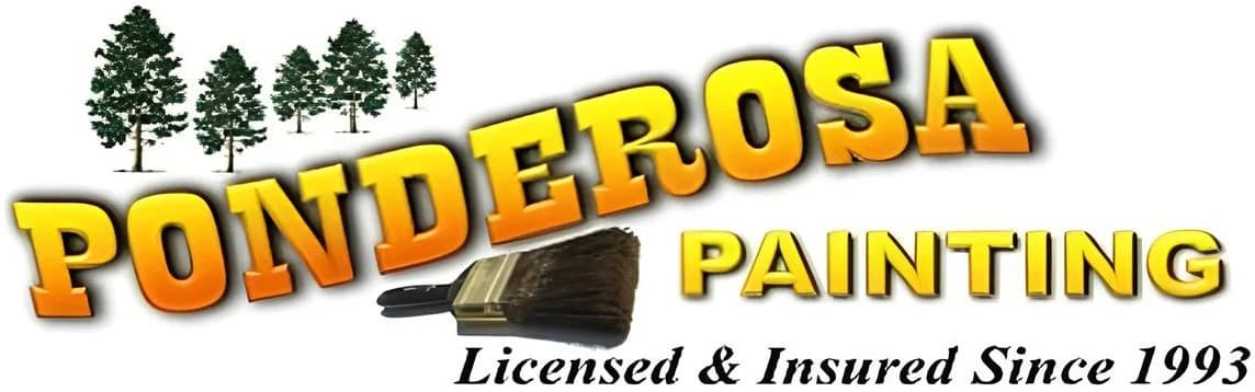 This is an image from Ponderosa Painting LLC, located in  Louisiana. The logo for Ponderosa Painting LLC features bold yellow and orange text with green pine trees above and a paintbrush graphic beneath the lettering, emphasizing its professional painting services.