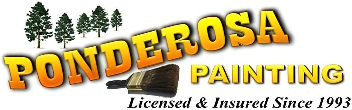 This is an image from Ponderosa Painting LLC, located in  Louisiana. The logo for Ponderosa Painting LLC features bold yellow and orange text with green pine trees above and a paintbrush graphic beneath the lettering, emphasizing its professional painting services.