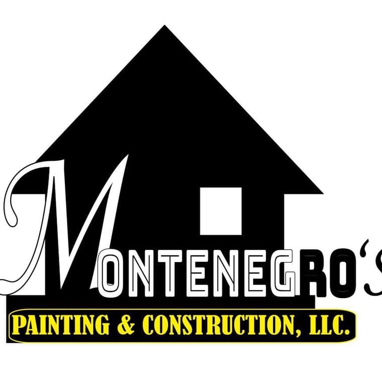 This is an image from Montenegro's Painting & Construction LLC company, located in Meridian, ID The image is a Montenegro's Painting & Construction, LLC logo featuring a stylized black house silhouette with bold white and black text and a yellow-highlighted tagline