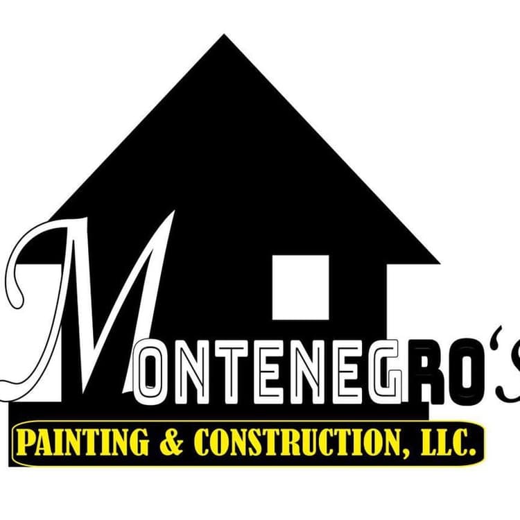 This is an image from Montenegro's Painting & Construction LLC company, located in Meridian, ID The image is a Montenegro's Painting & Construction, LLC logo featuring a stylized black house silhouette with bold white and black text and a yellow-highlighted tagline