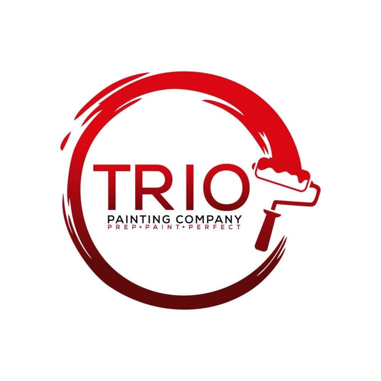 This is an image from Trio Painting & Construction Services, located in Michigan. The logo for Trio Painting & Construction Services features bold red lettering with a circular brushstroke design and a paint roller graphic.
