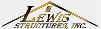 This is an image from Lewis Structures, Inc., located in Idaho. The logo for Lewis Structures, Inc. features stylized black and gold lettering with a roofline graphic above the company name.