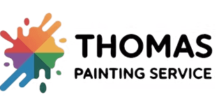 This is an image from Thomas Painting Service, located in Illinois. The logo for Thomas Painting Service features black text next to a colorful paint splash graphic shaped like a painter’s brush stroke.