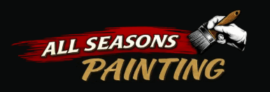 This is an image from All Seasons Painting, located in Georgia. The logo for All Seasons Painting features white and gold lettering over a red brushstroke with a hand holding a paintbrush.
