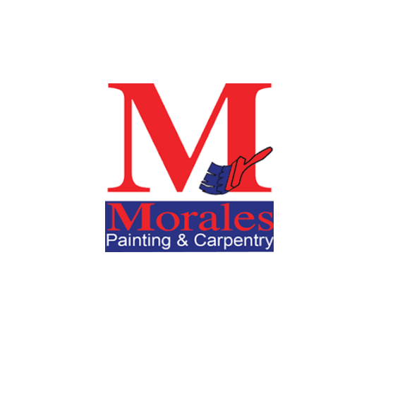 "This is an image from Morales Painting & Carpentry, located in Texas. The logo for Morales Painting & Carpentry features a large red letter M with a blue paintbrush stroke forming the letter R above the company name in red and blue text."
