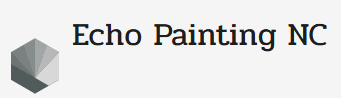 This is an image from Echo Painting NC, located in North Carolina. This is a Echo Painting NC logo with a modern geometric hexagon design in grayscale beside the company name in black text.