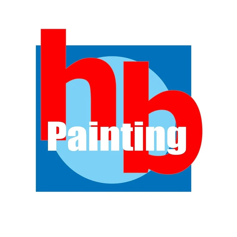 This is an image from Hillis Brothers Painting, located in Michigan. The logo for Hillis Brothers Painting features bold red lowercase letters 'hb' over a blue rectangular background with a light blue circle and the word 'Painting' in white across the center.