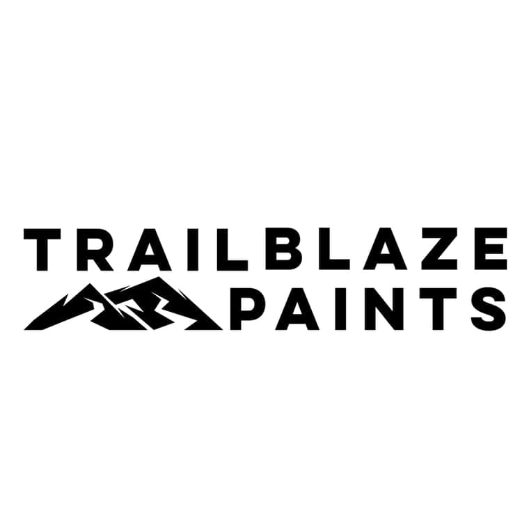 This is an image from Trailblaze Paints, located in North Carolina. This is a Logo of Trailblaze Paints, featuring bold black lettering with a mountain icon above the text.
