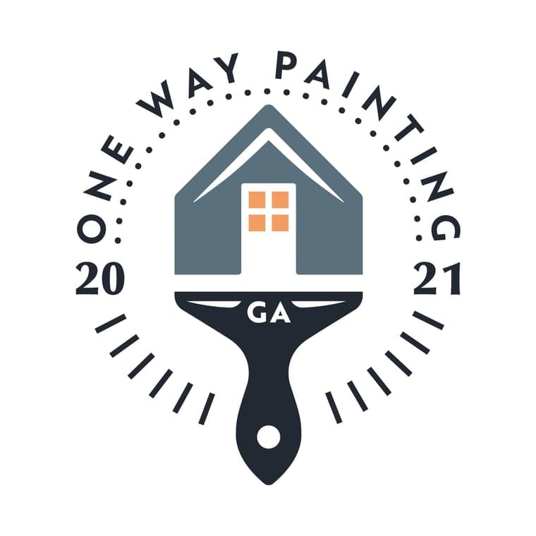This is an image from One Way Painting, located in Georgia. The logo for One Way Painting features a house icon inside a paintbrush design with arched lettering, dotted accents, the year 2021, and GA initials.