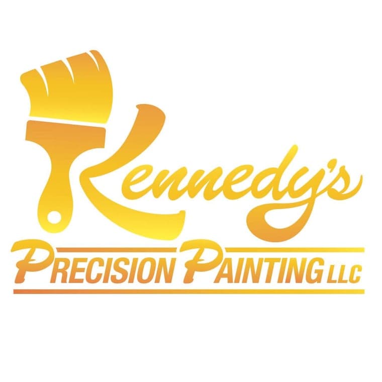 This is an image from Kennedy's Precision Painting company, located in Grass Lake, MI The image is a ennedy’s Precision Painting LLC logo featuring a golden-yellow paintbrush forming the letter K, with gradient script and bold typography for a professional painting service brand.