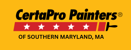 This is an image from CertaPro Painters of Southern Maryland, located in Maryland. The logo for CertaPro Painters features bold black text with a red bar containing five white stars and a yellow background representing the painting company.